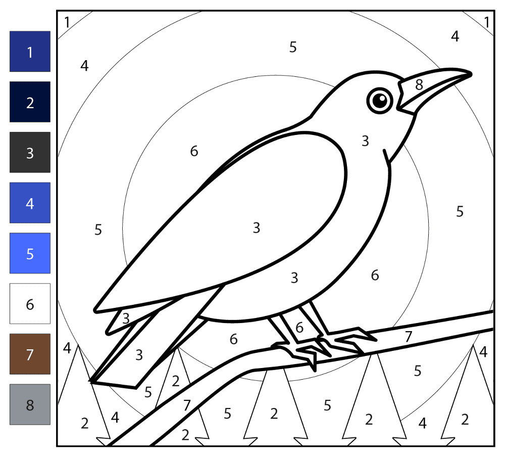 Crow Color By Number Coloring Page Md Coloring Page — Free Printable — free printable coloring page